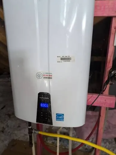 Tankless water heater heat exchanger scaled by mineral buildup during descaling service in Harrisburg PA